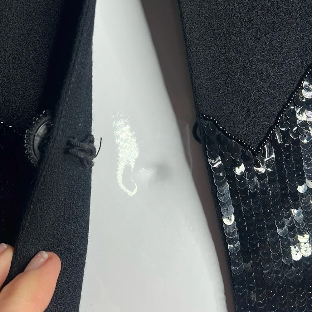 Nolan Miller Sz 6 Black Wool and Black Sequins Blazer Jacket